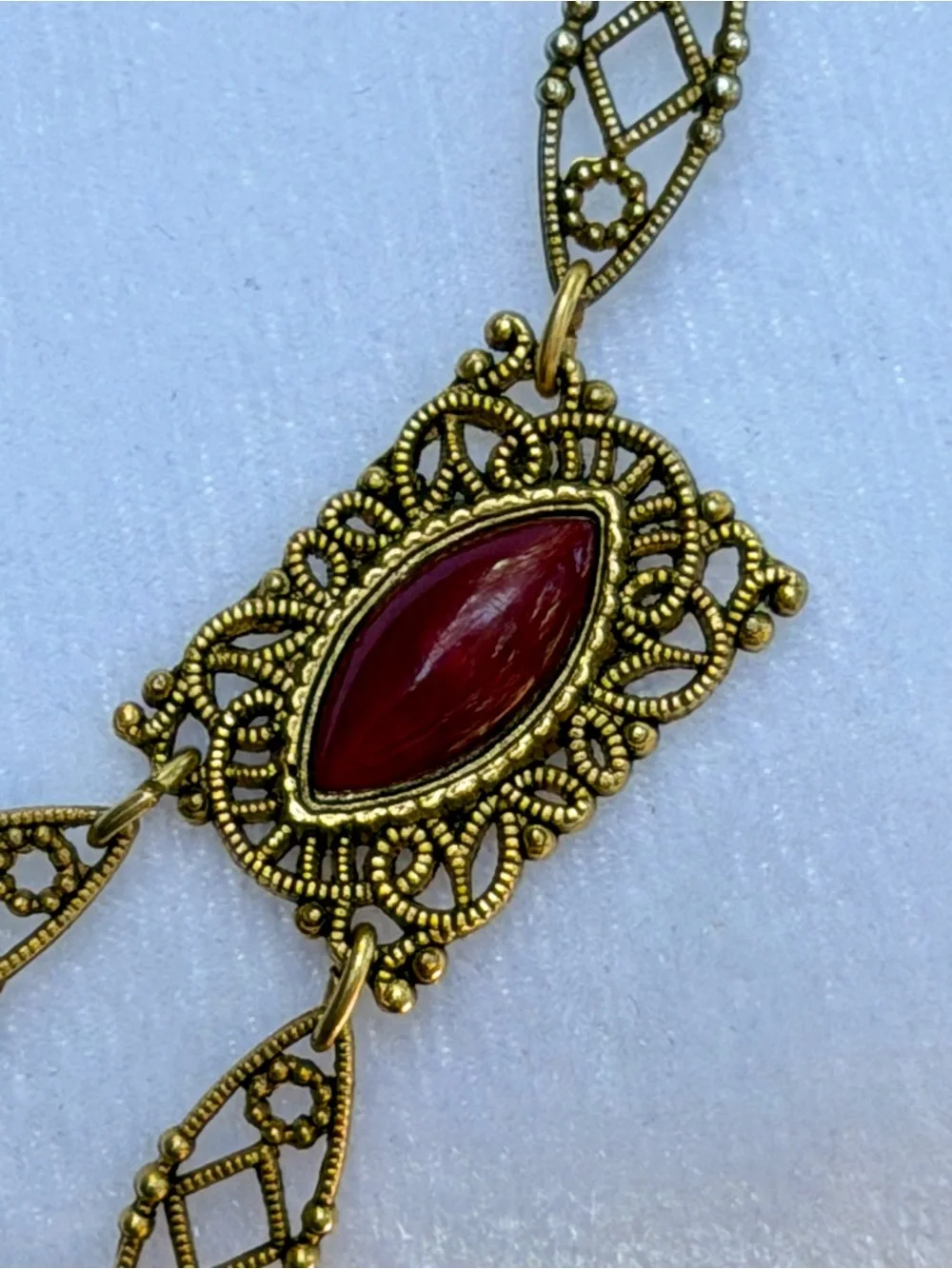 Vintage TOFFANO 1970s Red Cabochon Filigree Festoon Necklace